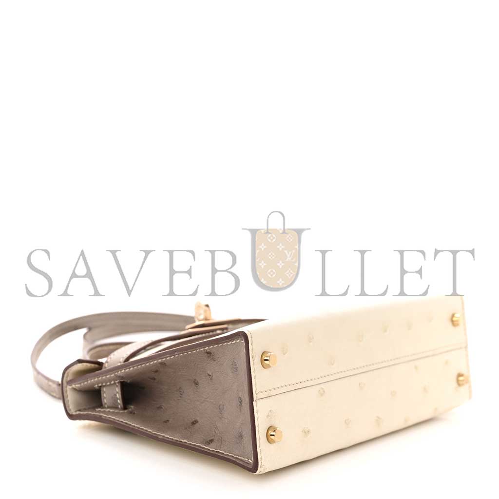 HERMÈS MASTER OSTRICH HORSESHOE MINI KELLY II SELLIER BETON GRIS ASPHALT (19*12*5.5cm)